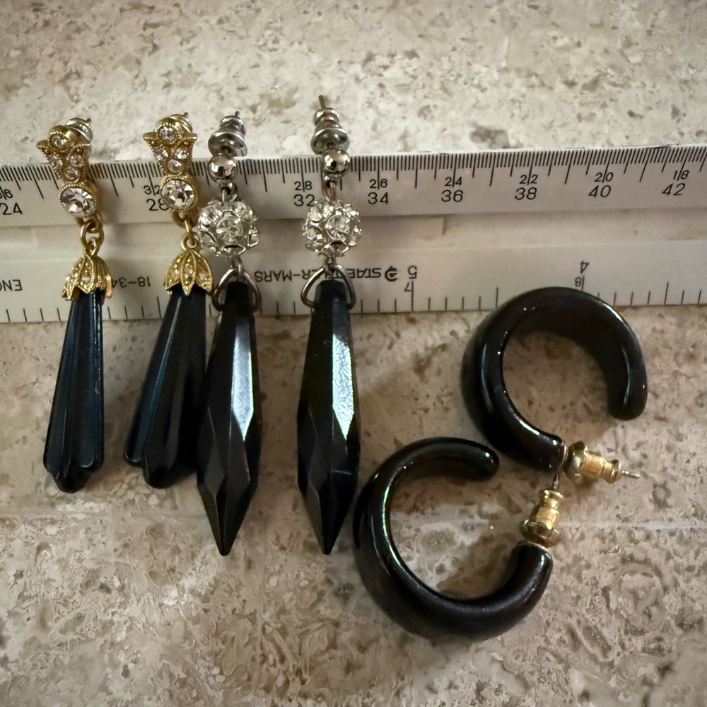 3 pairs of black earrings